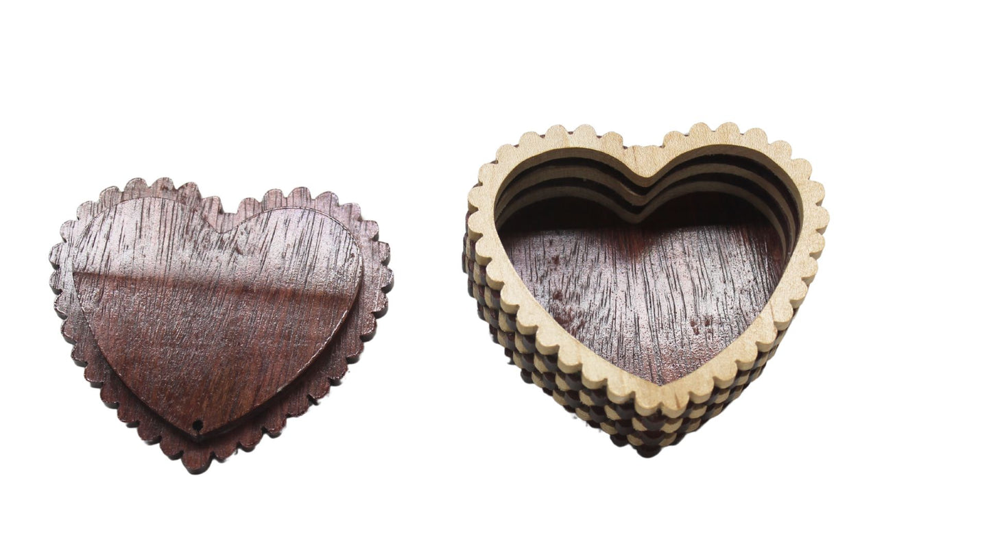 Heart shaped jewelry box handcrafted from purpleheart and maple