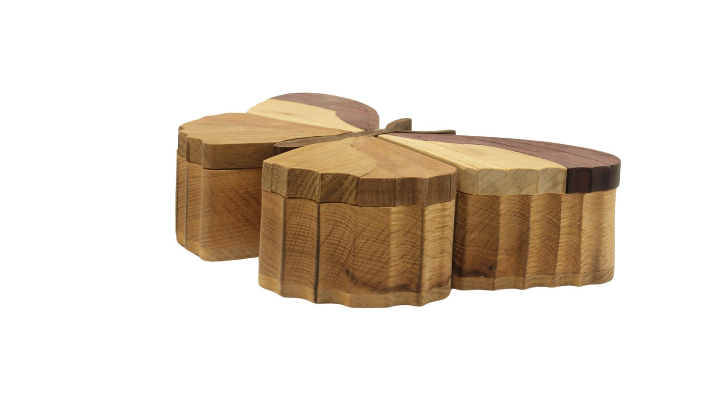 Butterfly segmentation box with four storage compartments