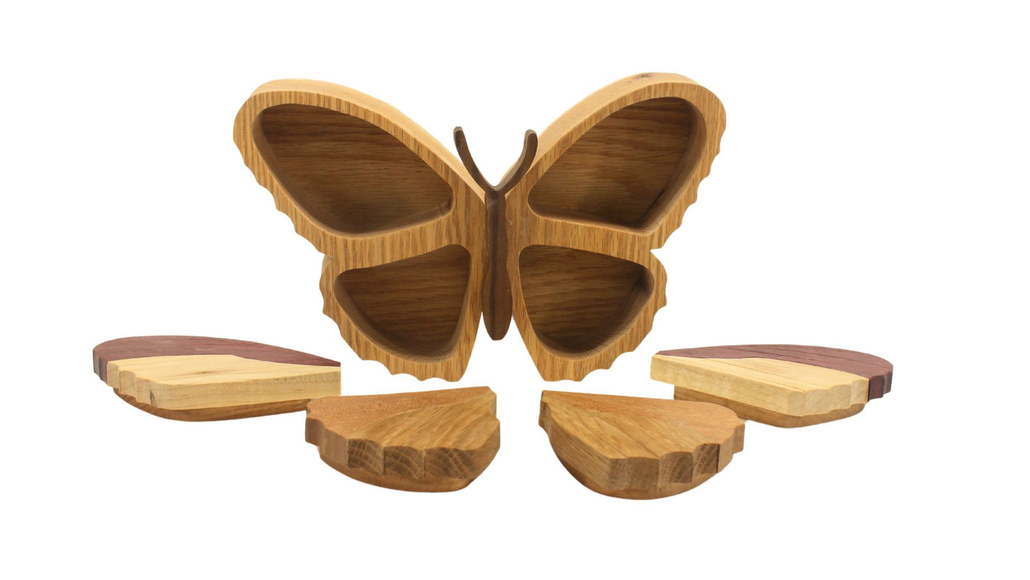 Butterfly segmentation box with four storage compartments