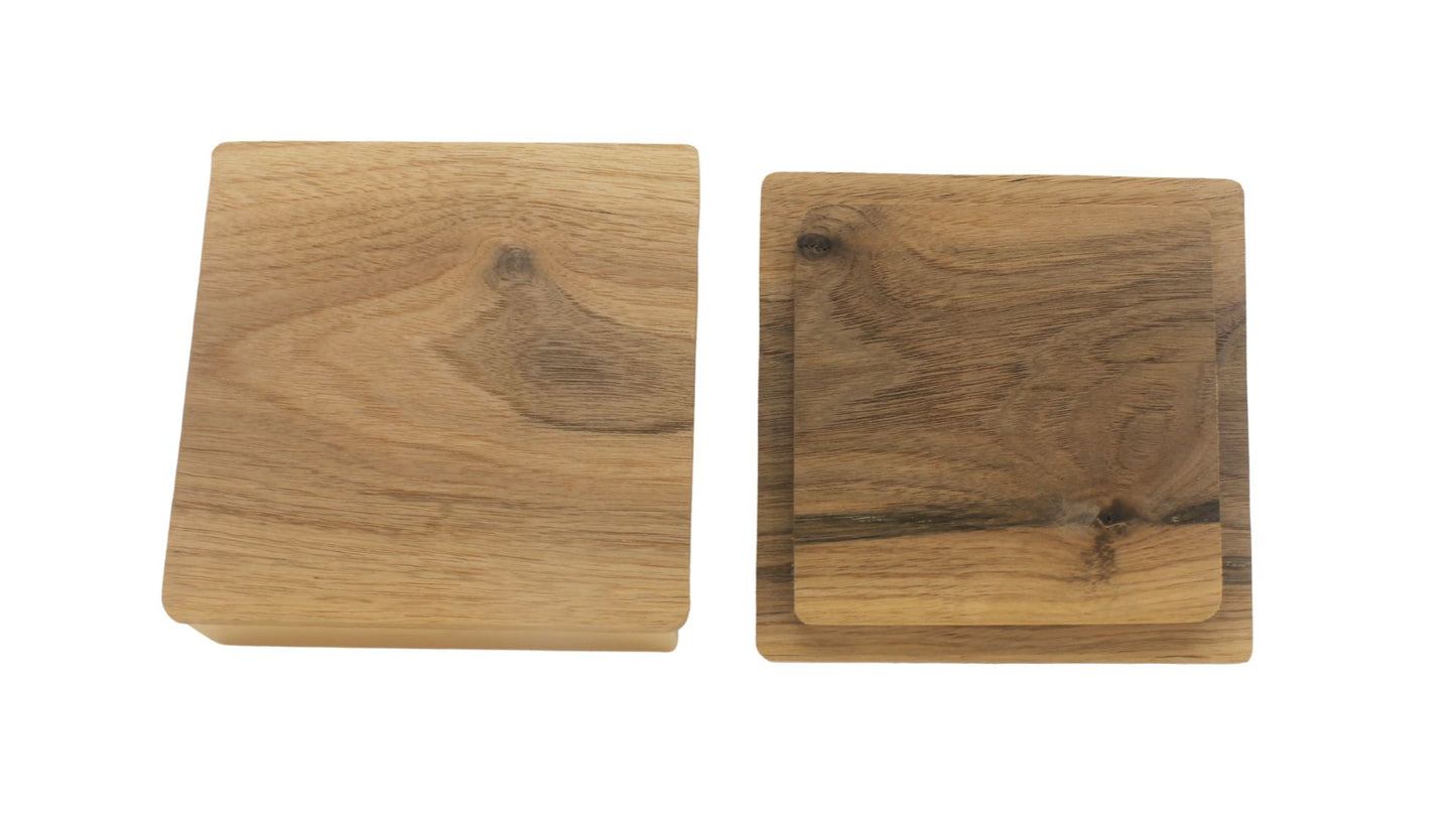 Square wooden box with wooden bow