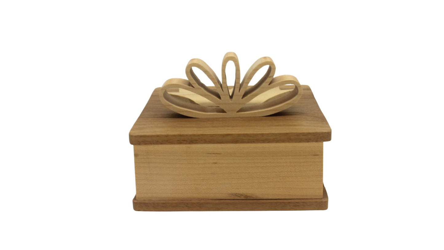 Square wooden box with wooden bow