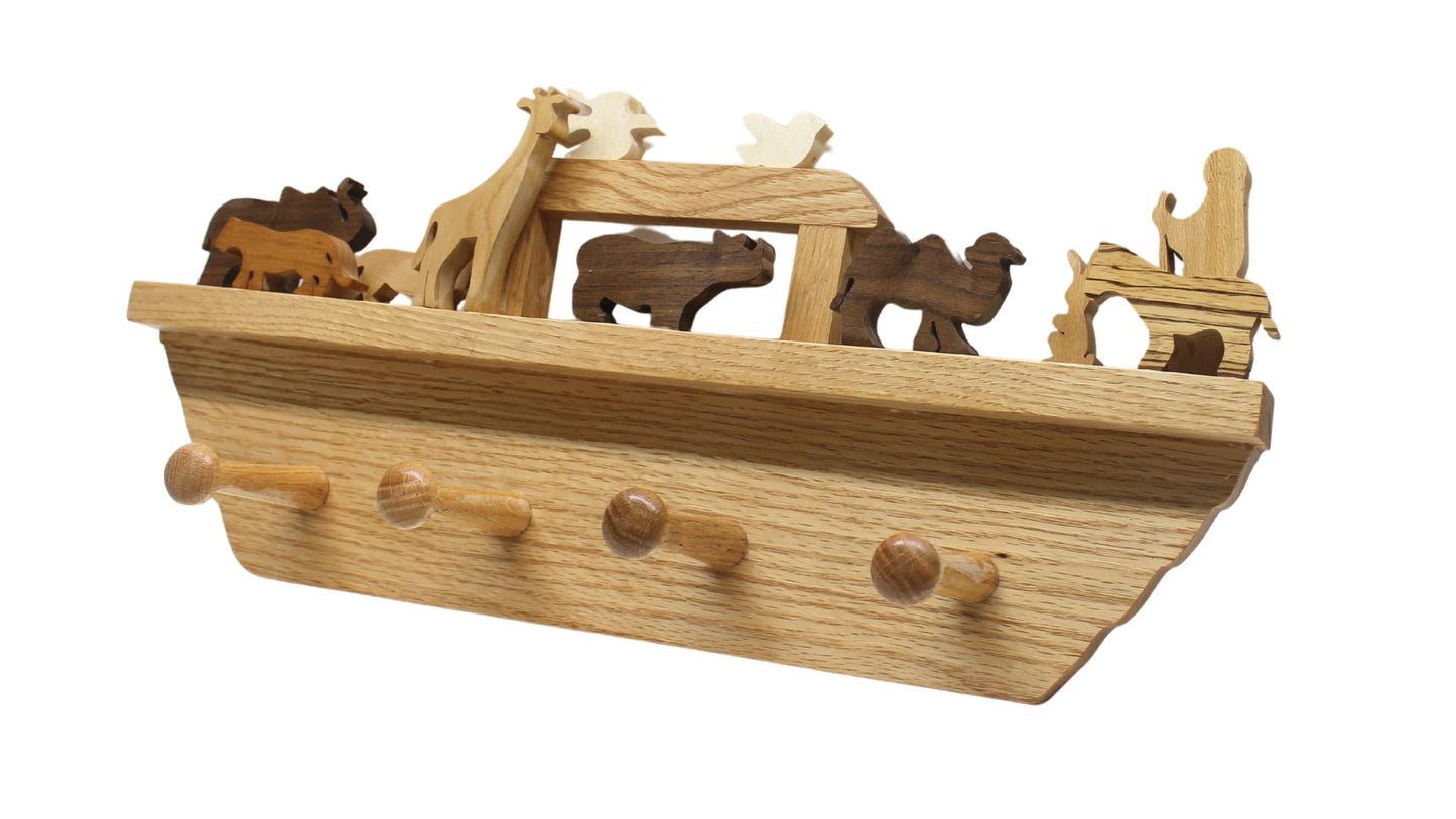 Noah's Ark wall hanging with Shaker pegs. Great child's room practical decoration