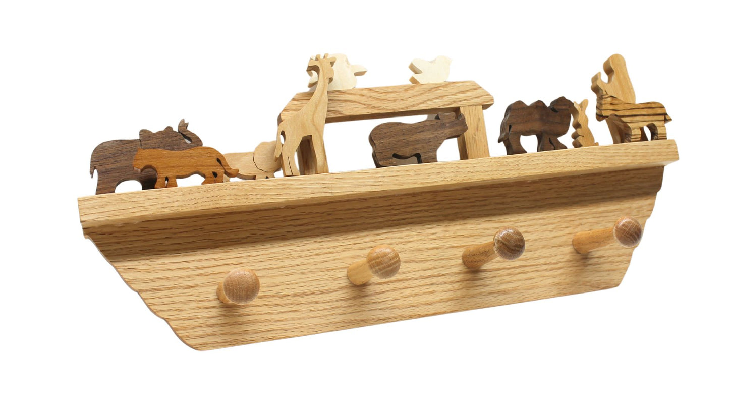 Noah's Ark wall hanging with Shaker pegs. Great child's room practical decoration
