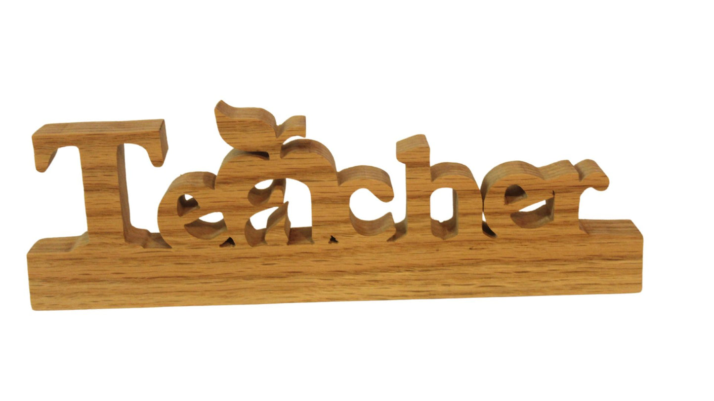Teacher desk sign, apple for the letter "a," handmade from oak on a scroll saw, great teacher gift