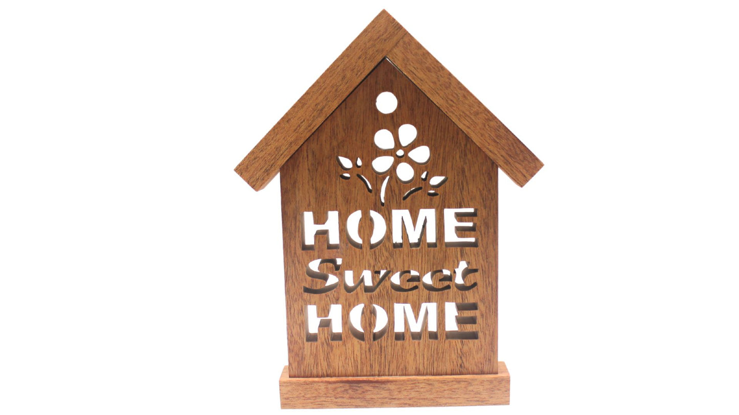 Home Sweet Home sign for desk, mantel or shelf. Cut by hand from solid wood.
