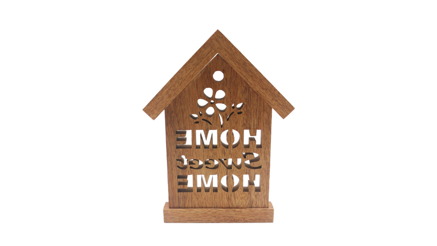 Home Sweet Home sign for desk, mantel or shelf. Cut by hand from solid wood.