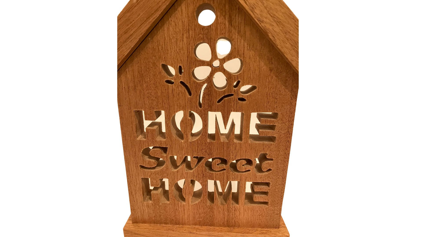 Home Sweet Home sign for desk, mantel or shelf. Cut by hand from solid wood.