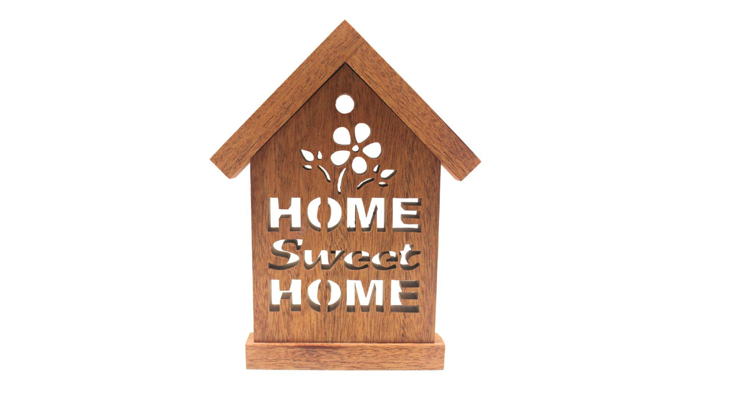 Home Sweet Home sign for desk, mantel or shelf. Cut by hand from solid wood.