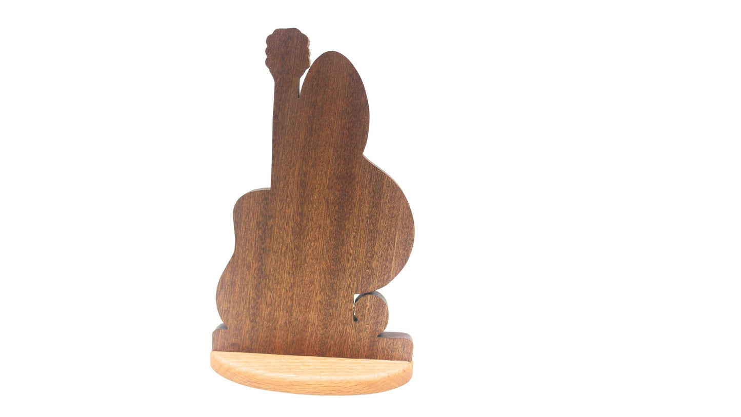 Guitar music display. Choice of stand or wall hanging. Cut by hand from oak and sapele