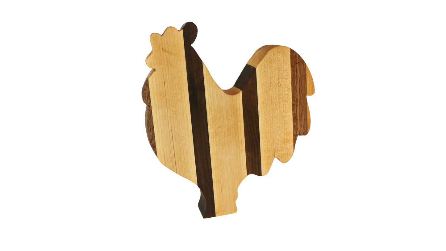 Cutting board. This thick rooster shape is much more fun than a boring rectangle. Handmade from hardwoods with a food safe wax finish