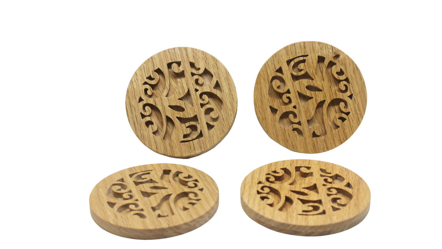 Napkin holder and matching coasters set, hand cut from oak or cherry. Great housewarming gift