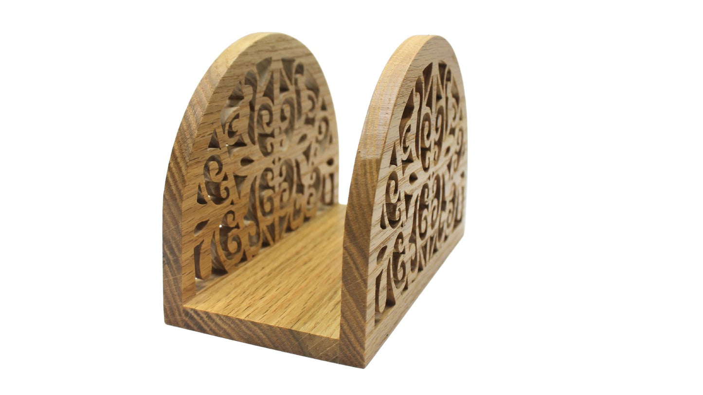 Napkin holder and matching coasters set, hand cut from oak or cherry. Great housewarming gift