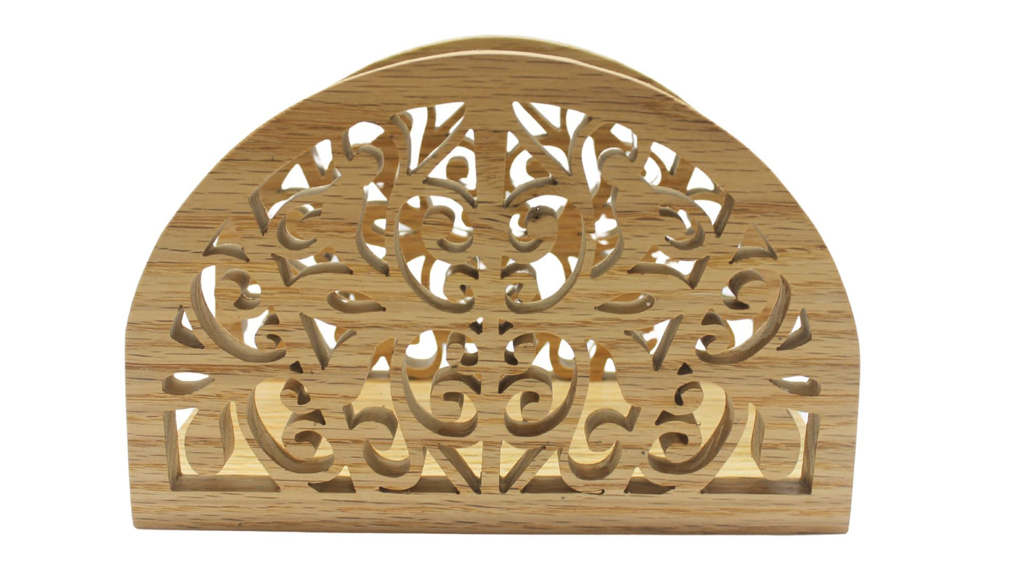 Napkin holder and matching coasters set, hand cut from oak or cherry. Great housewarming gift