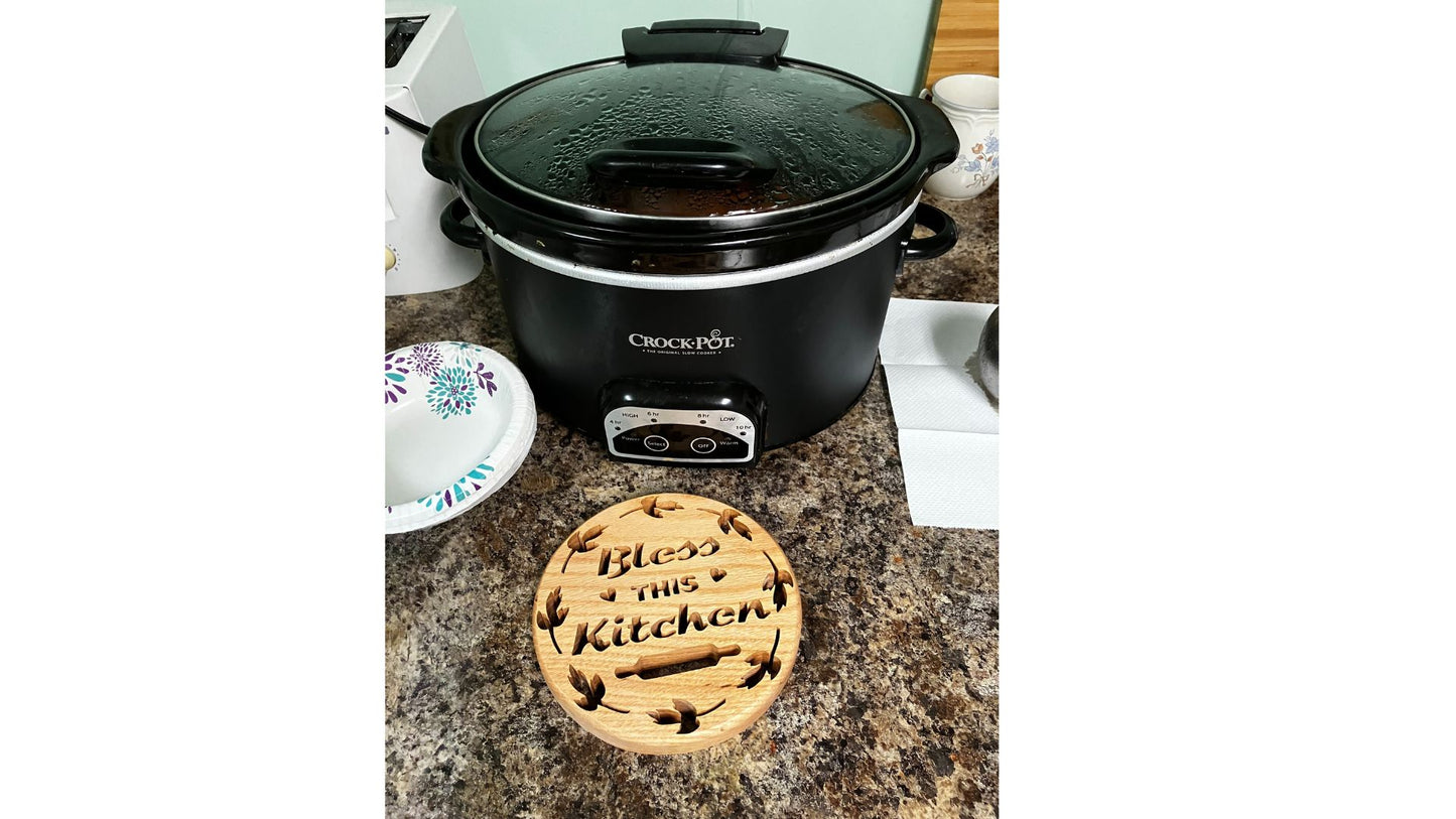 Bless this kitchen, handcrafted wood trivet from solid oak