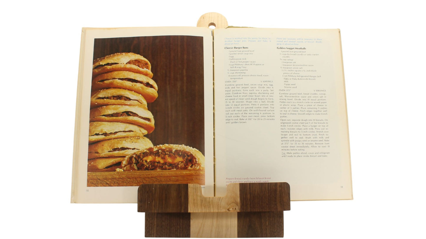 Cookbook holder stand made from walnut and maple