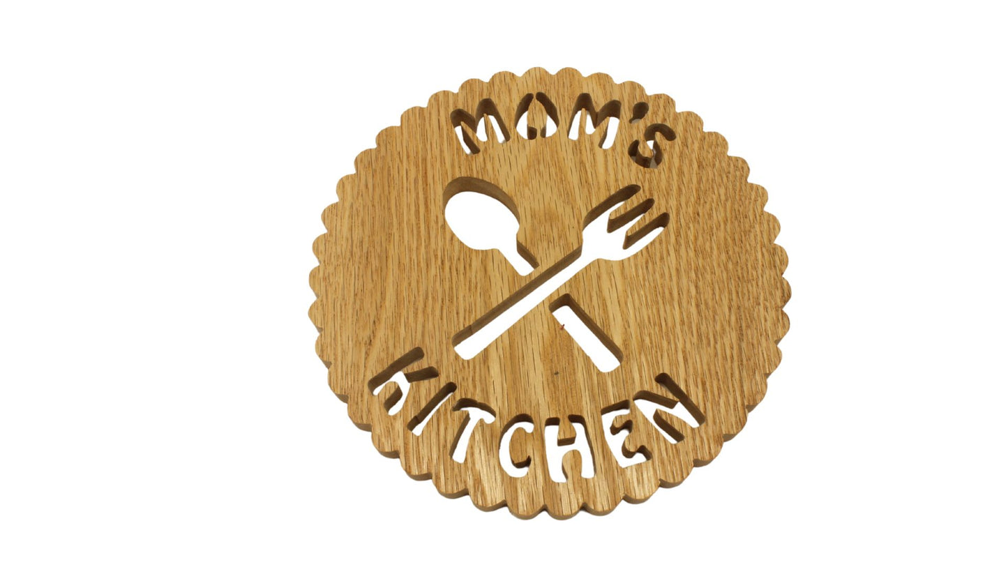 Mom's Kitchen trivet handcrafted from red oak