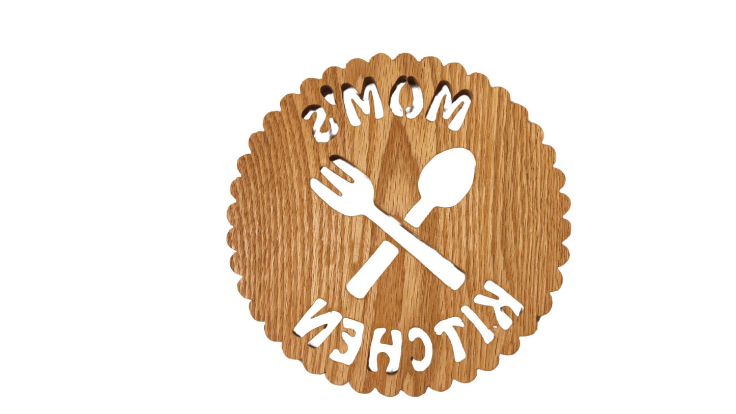 Mom's Kitchen trivet handcrafted from red oak