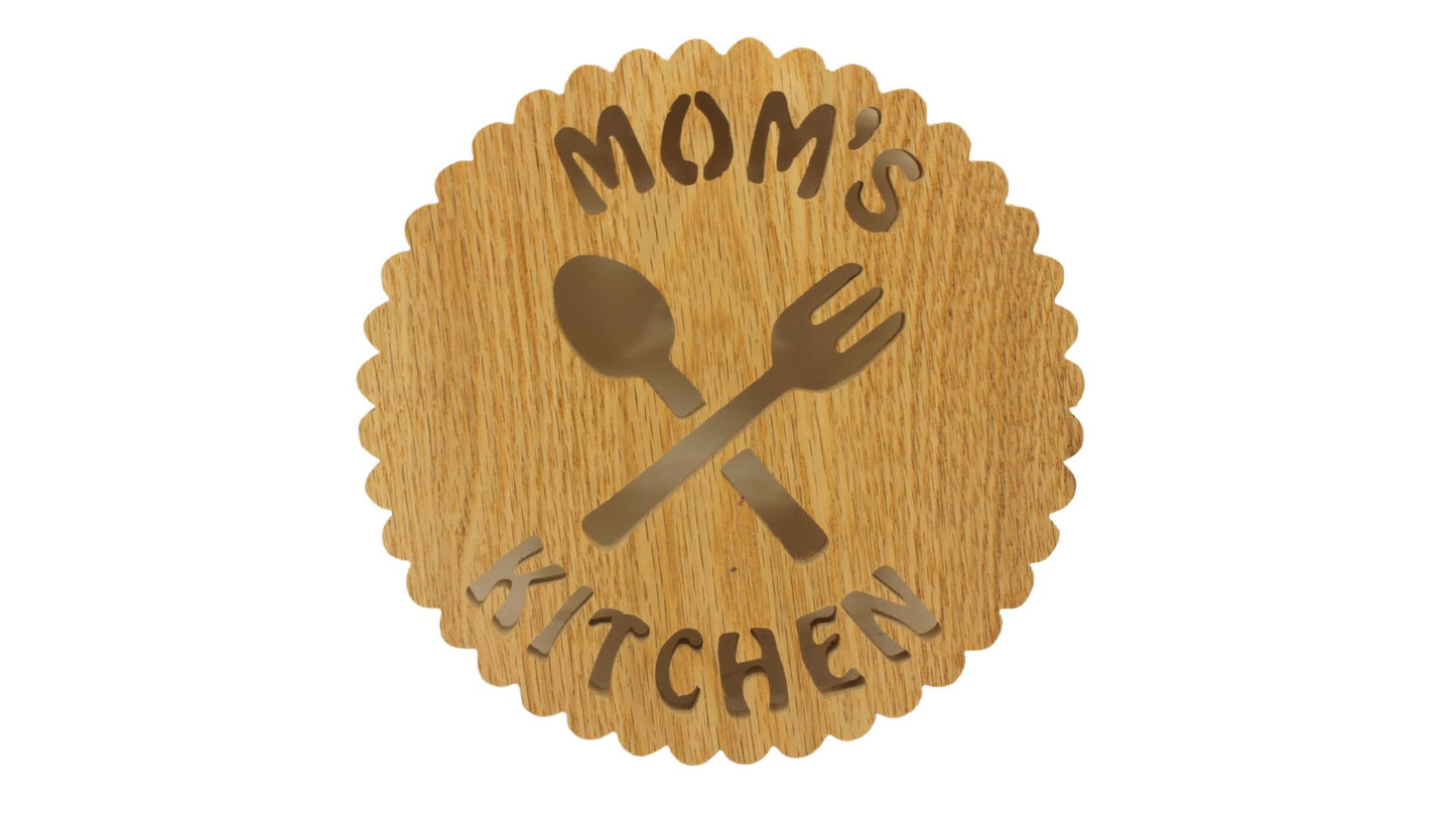 Mom's Kitchen trivet handcrafted from red oak