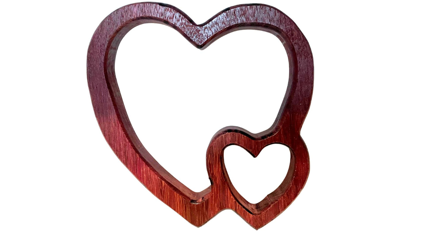 Double heart decoration made from Purpleheart wood