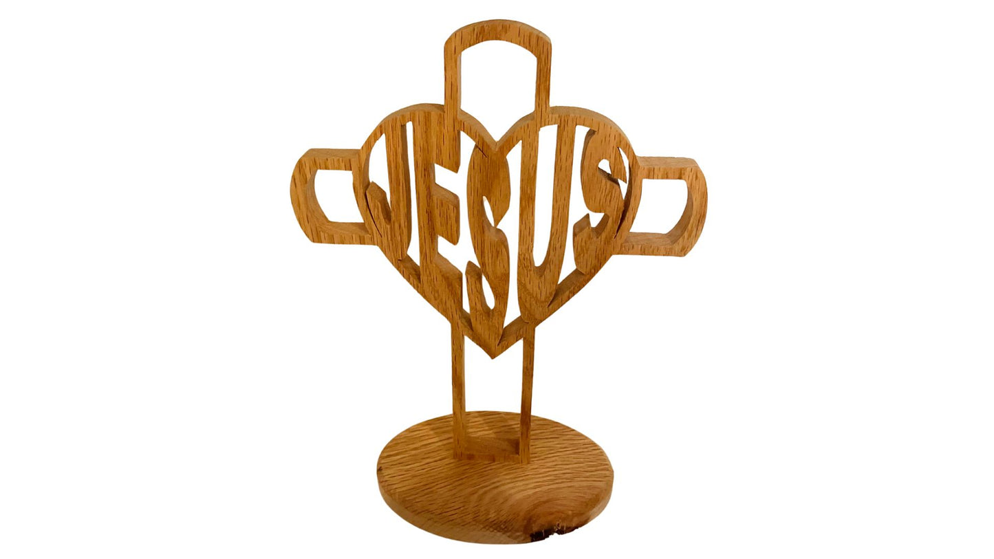 "Jesus" heart and cross sculpture