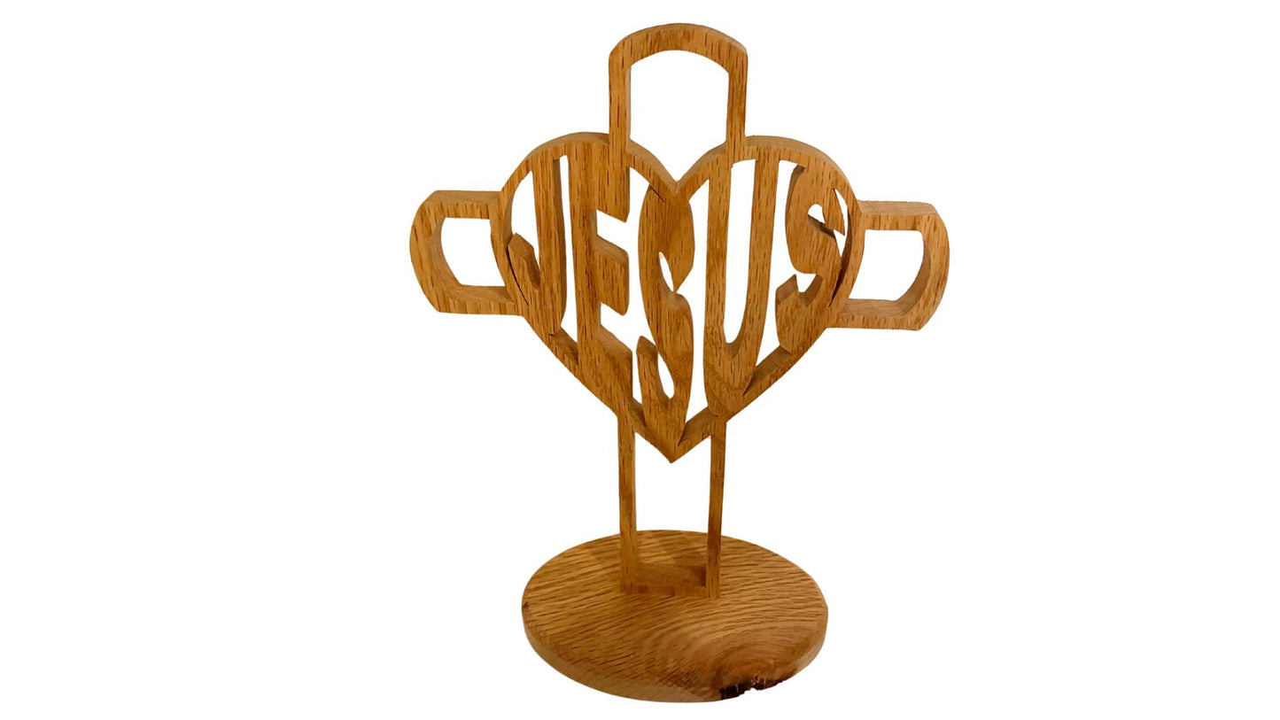 "Jesus" heart and cross sculpture