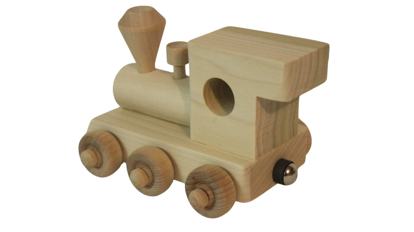 Personalized Wood Toy Train with Engine and Seven Cars, and Caboose to Spell a Child's Name