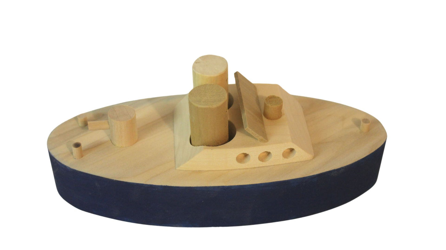 Toy Wood Police Boat with Two Removable Figures (Indoor Use Only, Not Made to Float)