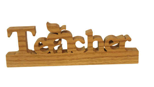 Teacher desk sign, apple for the letter "a," handmade from oak on a scroll saw, great teacher gift