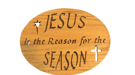 Jesus is the reason for the season sign, hand scroll sawn from solid wood. Great Christmas gift. Excellent entry door sign