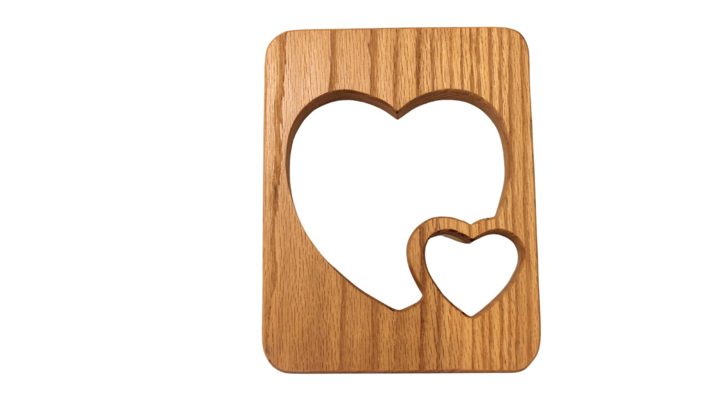 Double heart wall hanging decoration handcrafted from oak