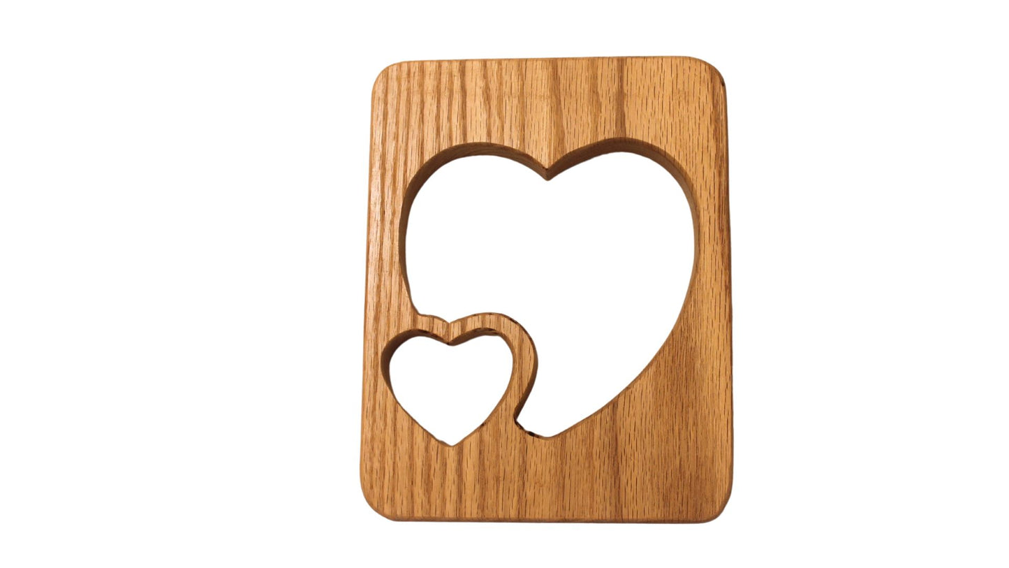 Double heart wall hanging decoration handcrafted from oak