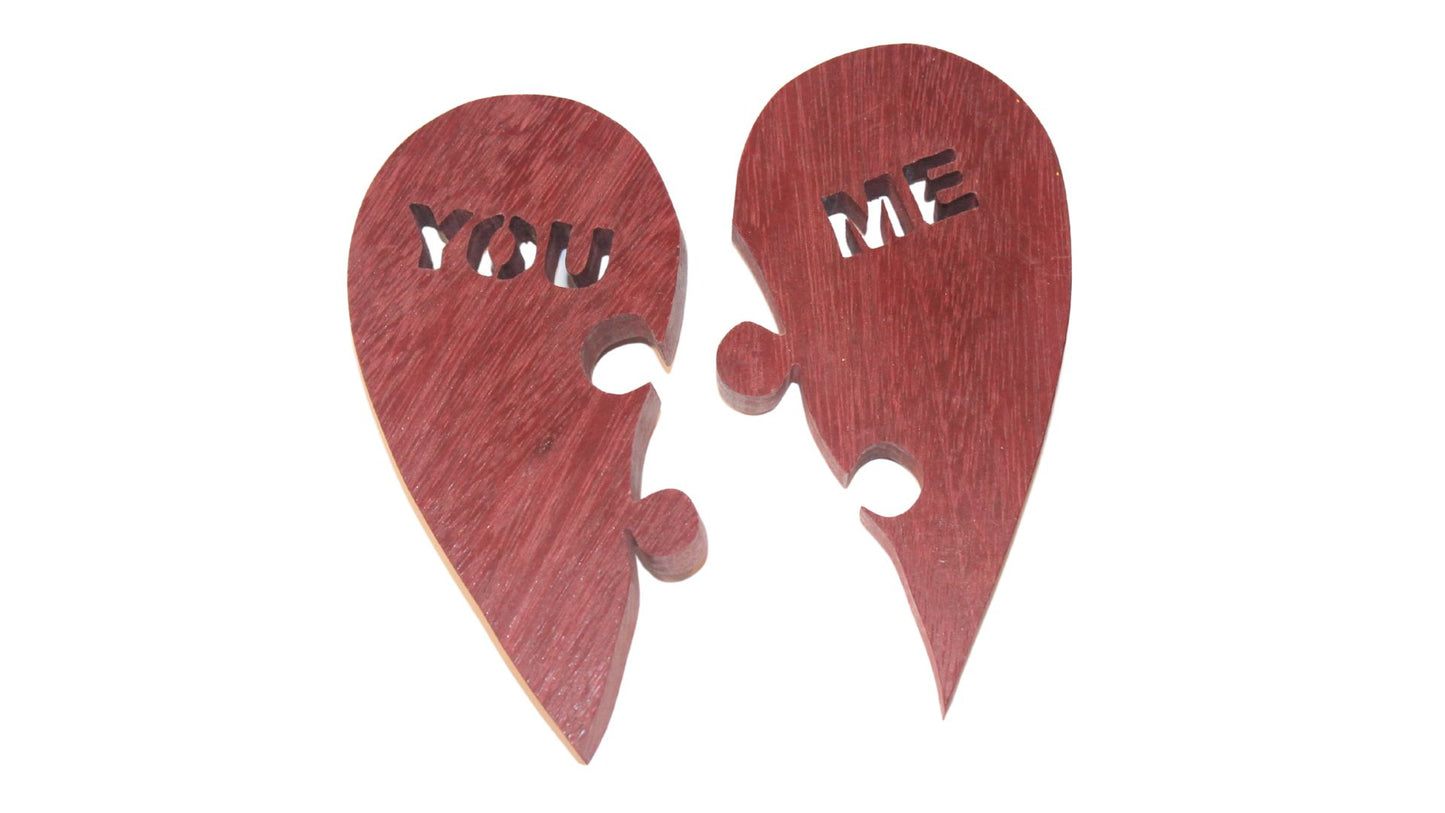 You/me heart puzzle made from Purpleheart wood