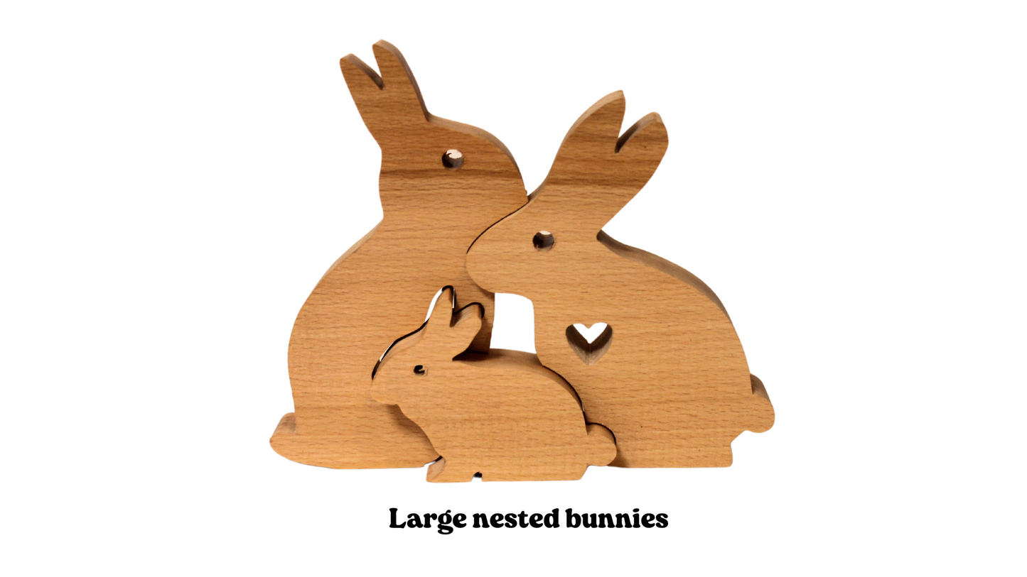 Nested bunnies handcrafted from beech