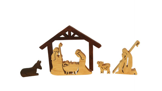 O Holy Night nativity set, Joseph, Jesus and Mary, shepherd and animals