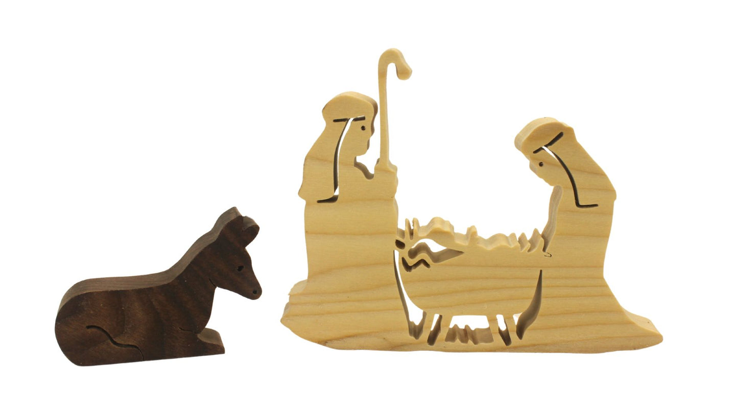 O Holy Night nativity set, Joseph, Jesus and Mary, shepherd and animals