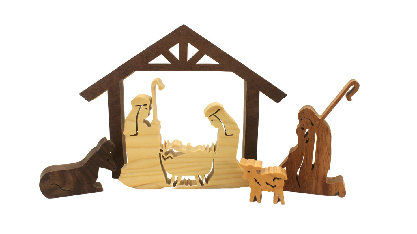 O Holy Night nativity set, Joseph, Jesus and Mary, shepherd and animals