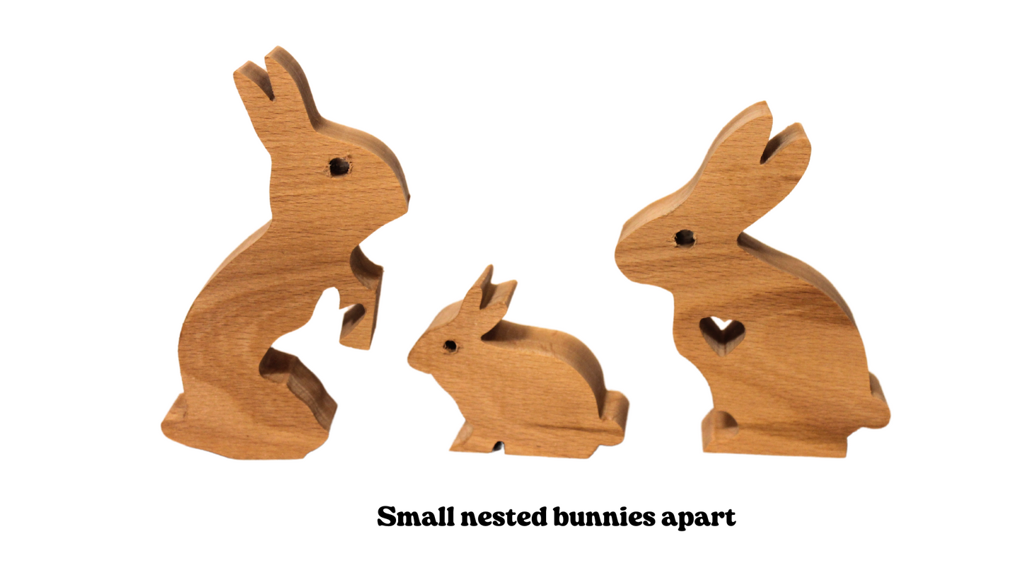 Nested bunnies handcrafted from beech