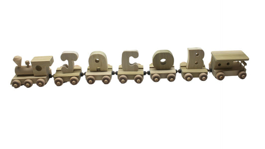 Personalized Wood Toy Train with Engine, Five Cars, and Caboose to Spell a Child's Name