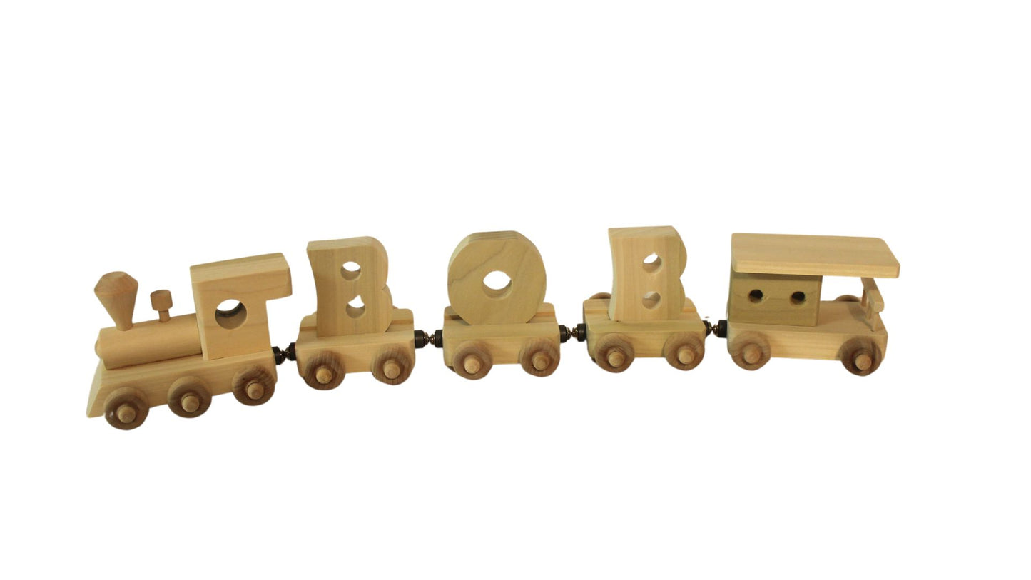 Personalized Wood Toy Train with Engine and Seven Cars, and Caboose to Spell a Child's Name