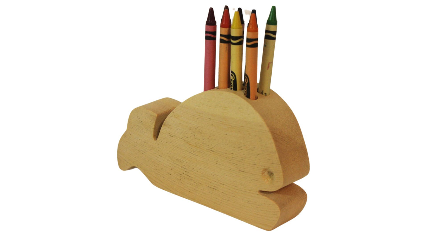 Wooden Whale Crayon Holder: Kids Art Organizer, 8 Crayons Included