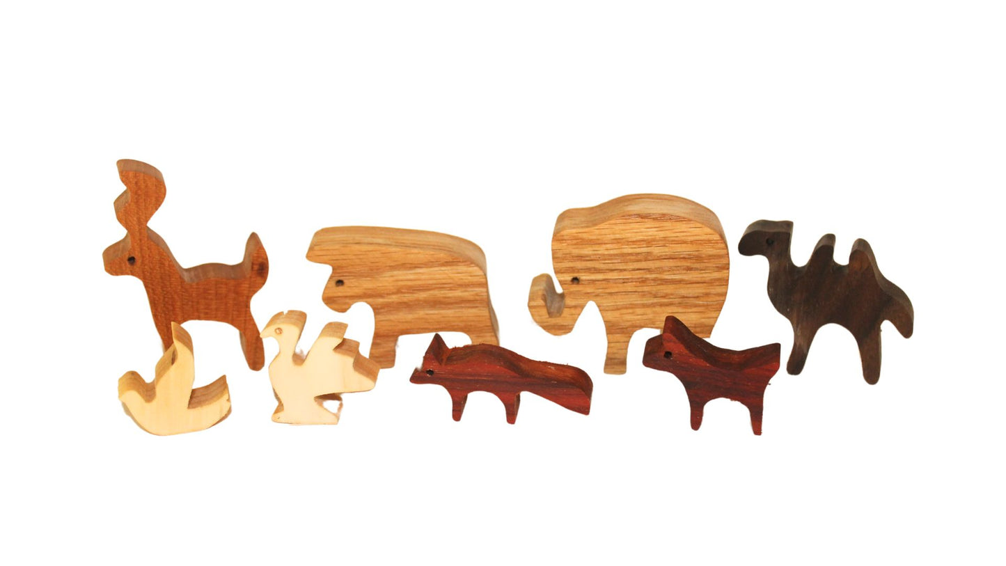 Handcrafted Wooden Noah's Ark with Animal Pairs: Oak, Cherry, or Walnut
