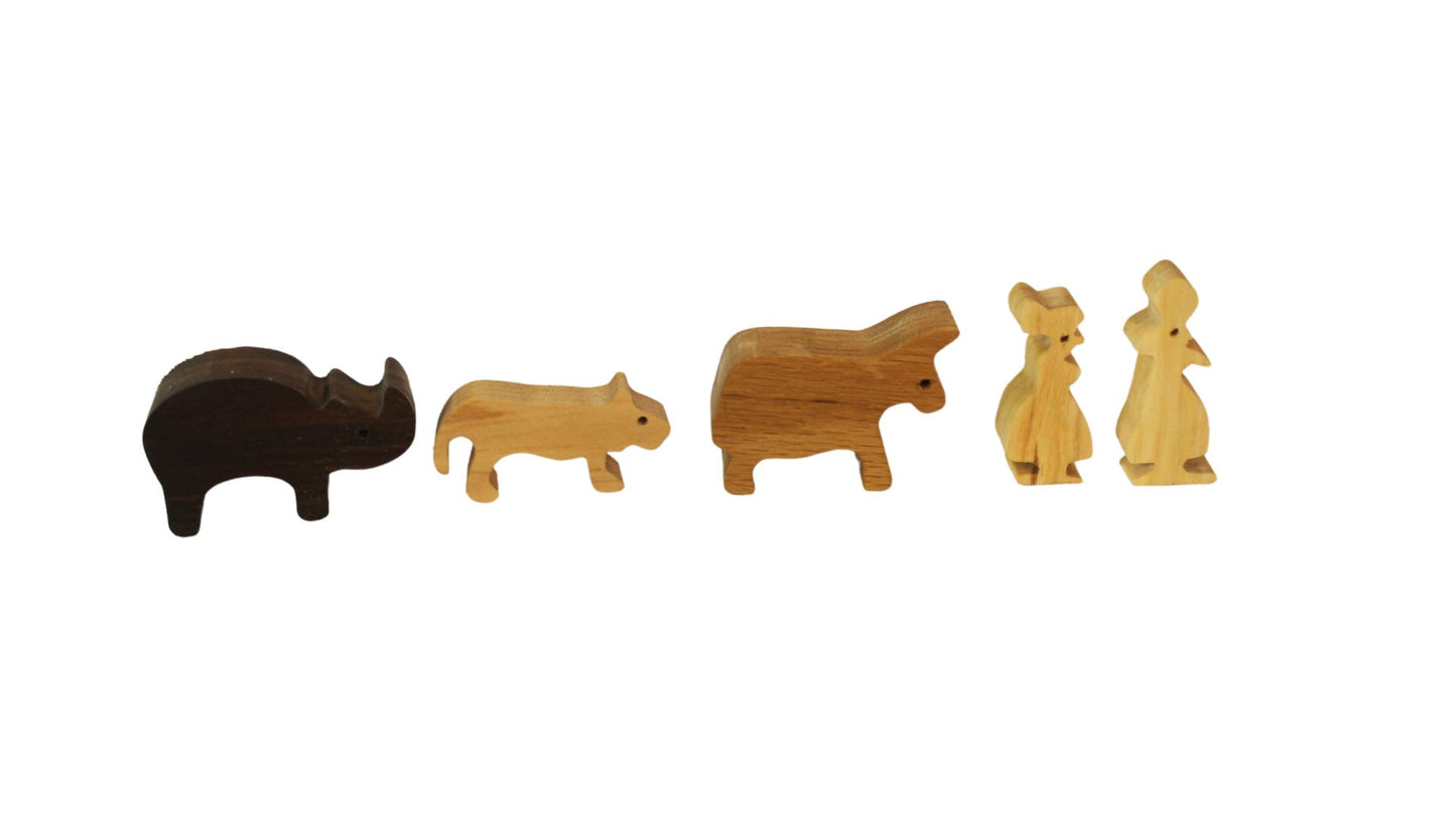 Handcrafted Wooden Noah's Ark with Animal Pairs: Oak, Cherry, or Walnut