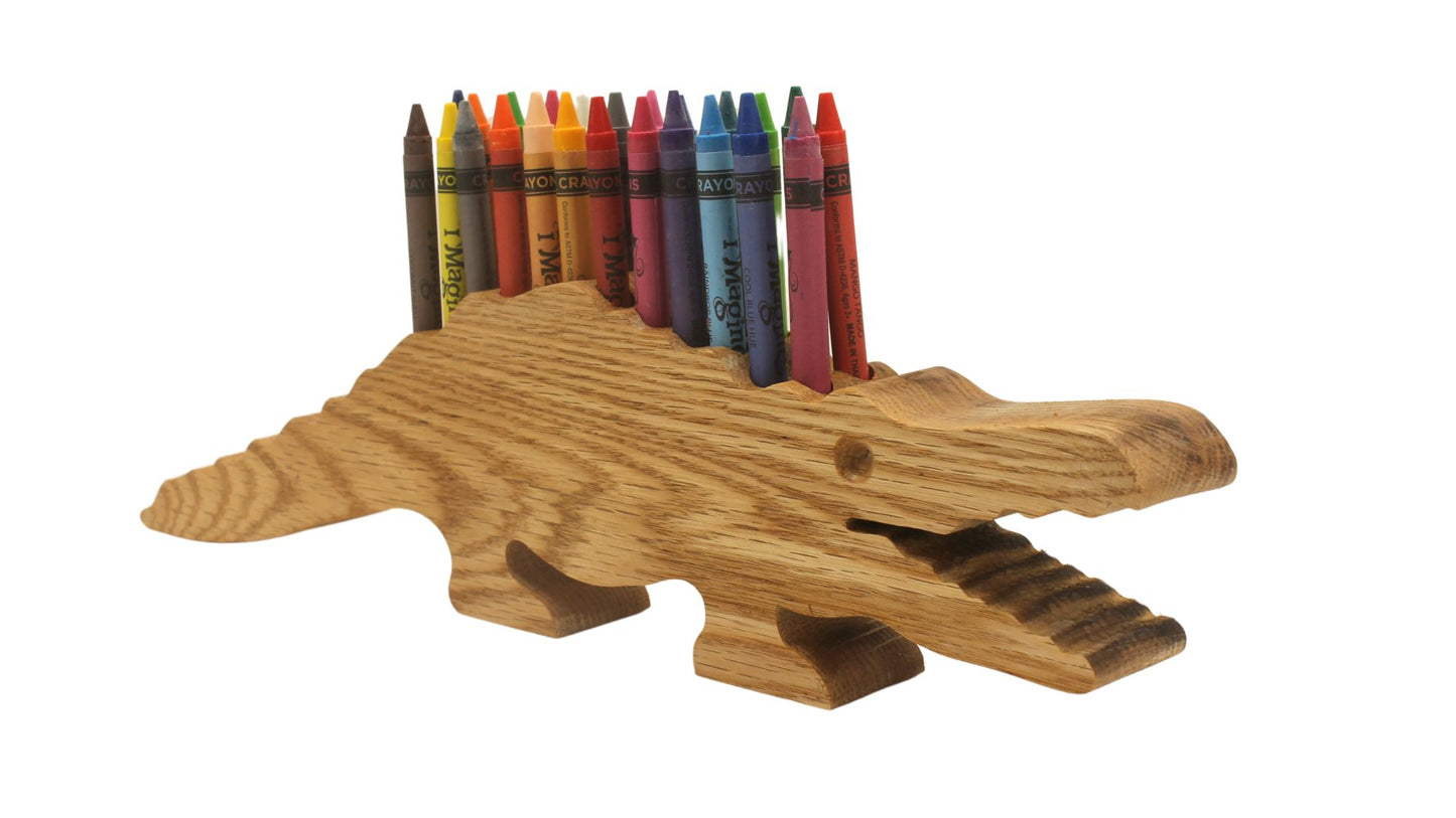 Wooden Alligator Crayon Holder: Oak or Poplar Includes 24 Crayons