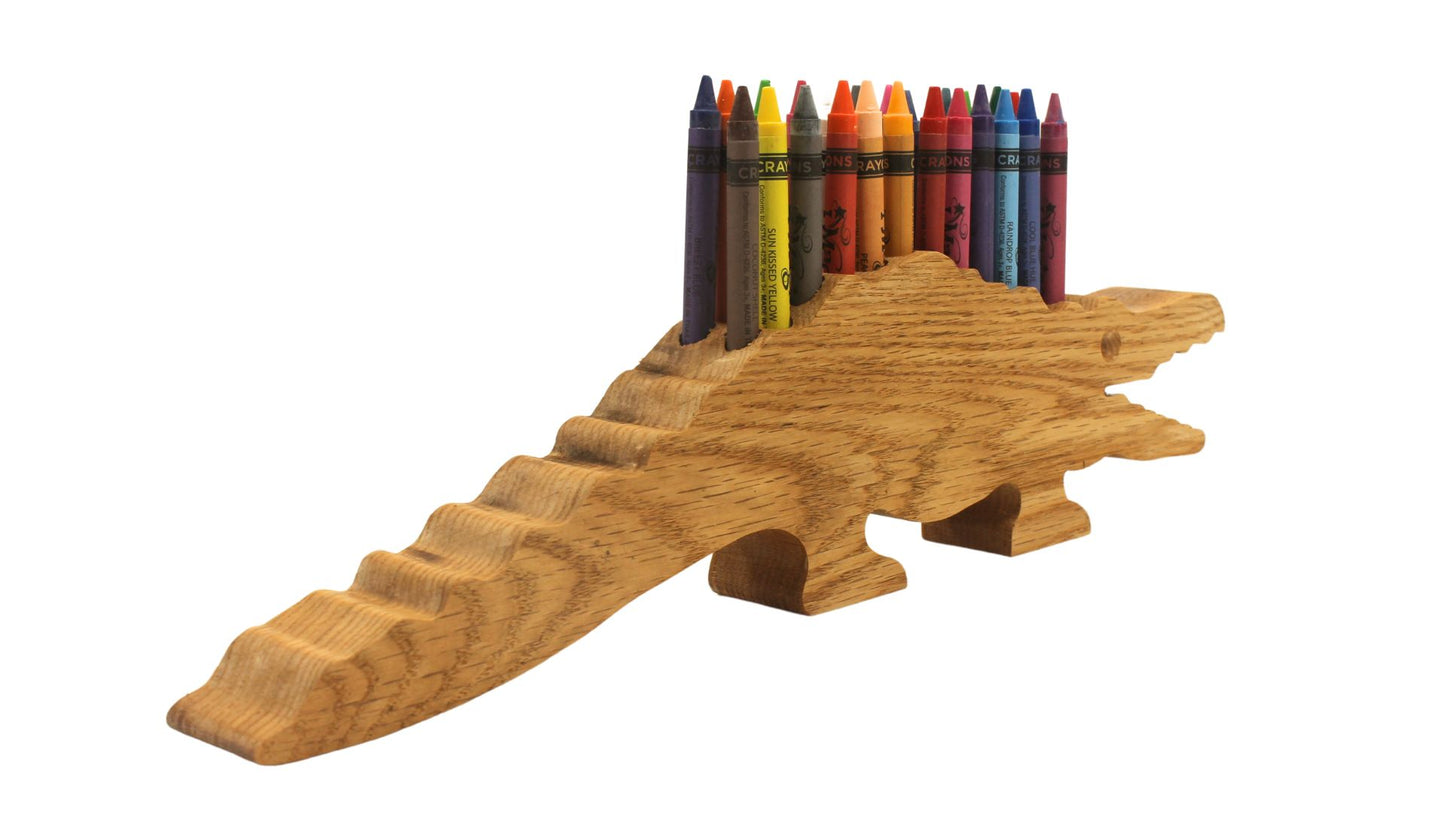 Wooden Alligator Crayon Holder: Oak or Poplar Includes 24 Crayons