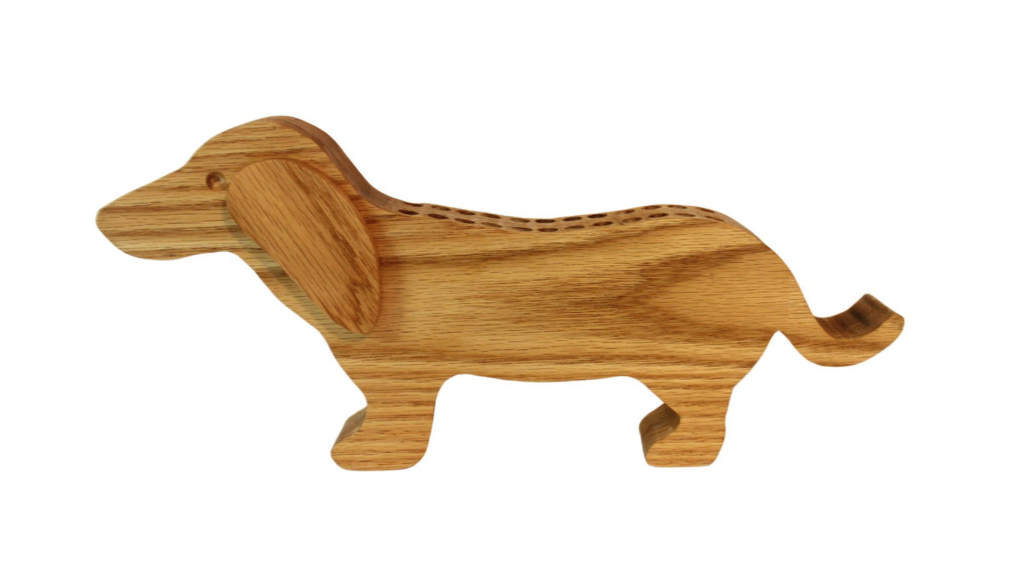 Dachshund-Shaped Crayon Organizer - Handmade Wood Holder for 24 Included Crayons. Choice of oak or poplar