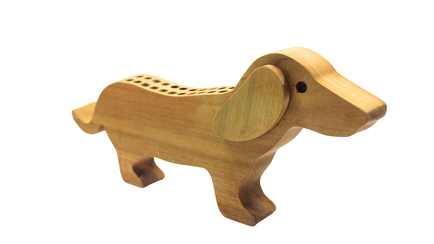 Dachshund-Shaped Crayon Organizer - Handmade Wood Holder for 24 Included Crayons. Choice of oak or poplar