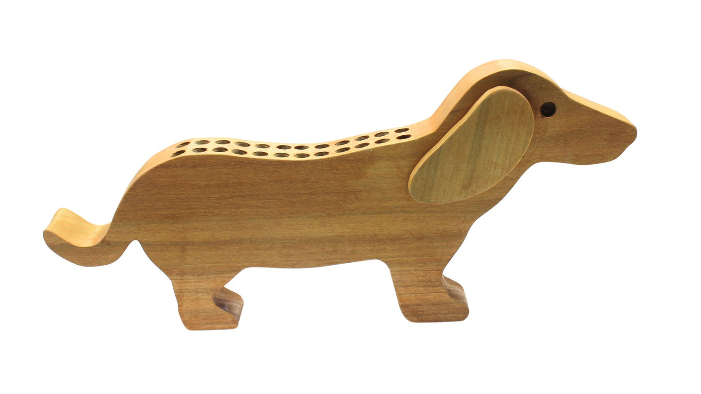 Dachshund-Shaped Crayon Organizer - Handmade Wood Holder for 24 Included Crayons. Choice of oak or poplar
