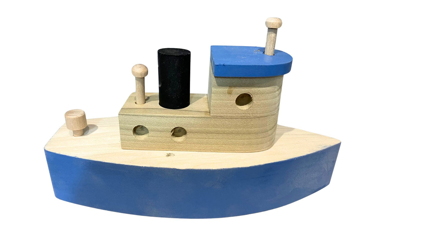 Toy Wood Tugboat (Indoor Use Only, Not Designed to Float). Handcrafted from Hardwood