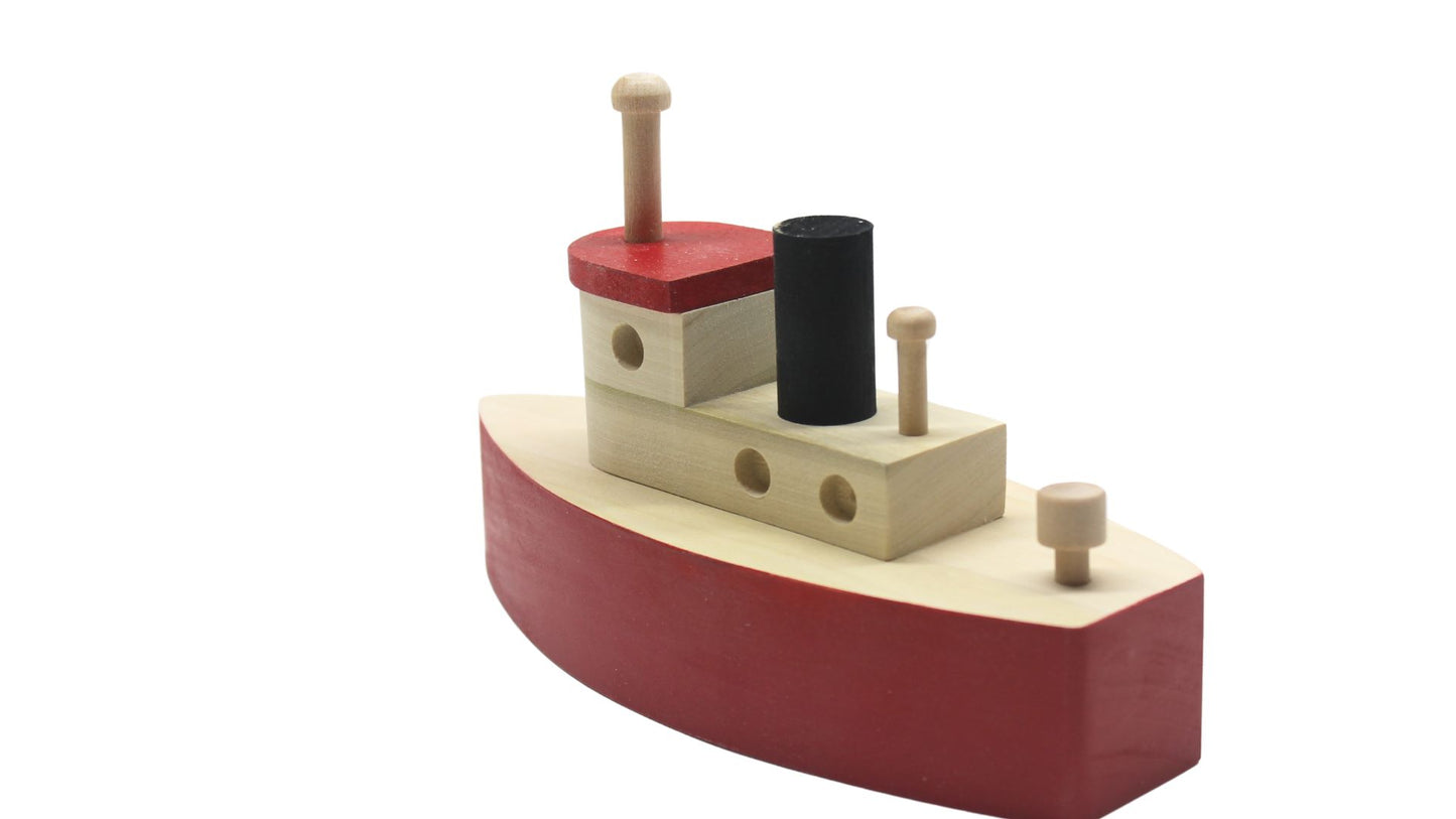 Toy Wood Tugboat (Indoor Use Only, Not Designed to Float). Handcrafted from Hardwood