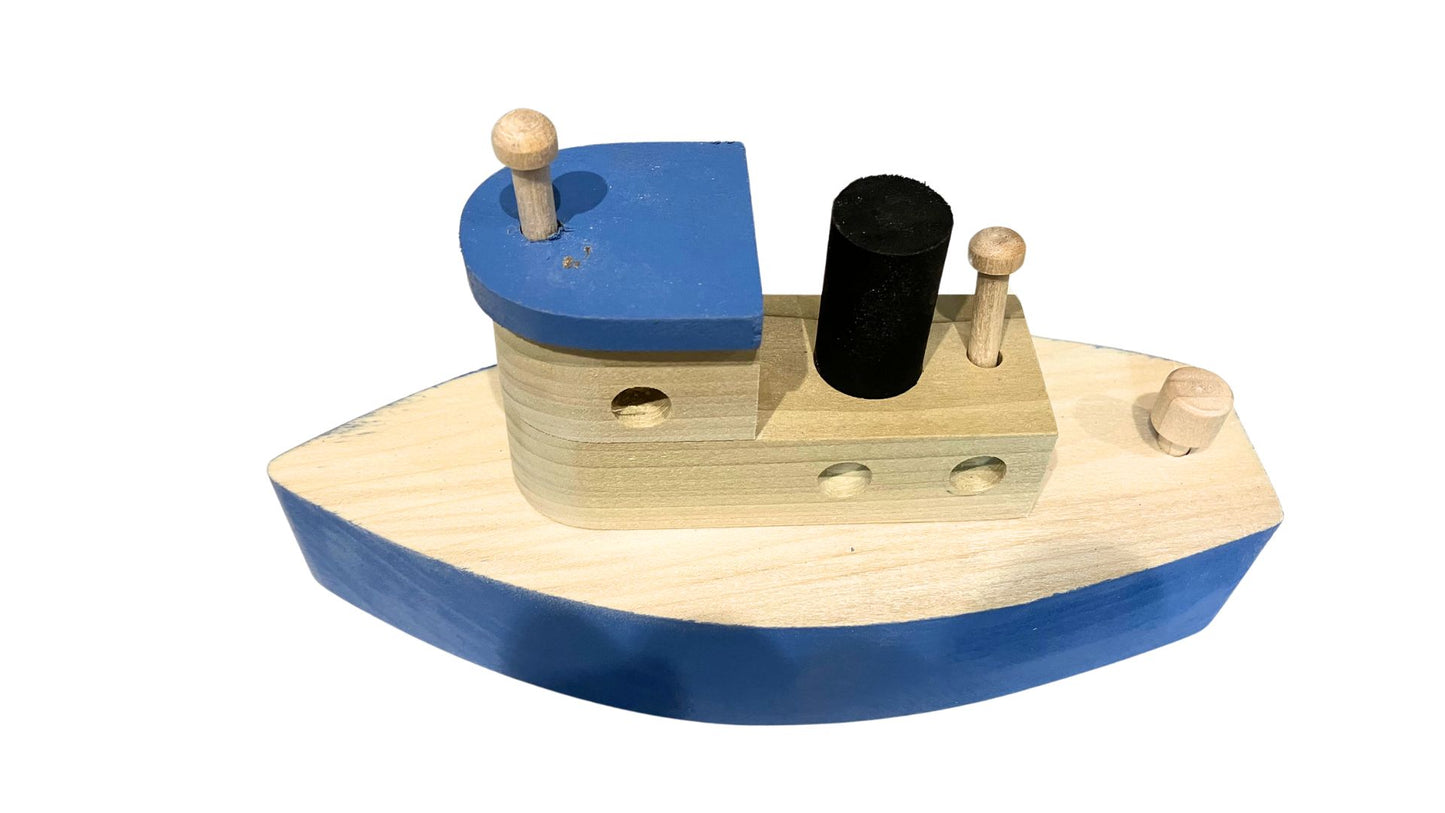 Toy Wood Tugboat (Indoor Use Only, Not Designed to Float). Handcrafted from Hardwood